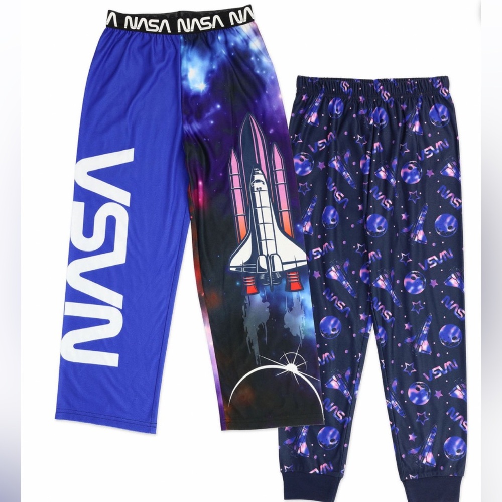 2 Pair NASA Pajama Pants Boys Multicolor Space Stars Lounge Sleep NEW - Picture 1 of 3